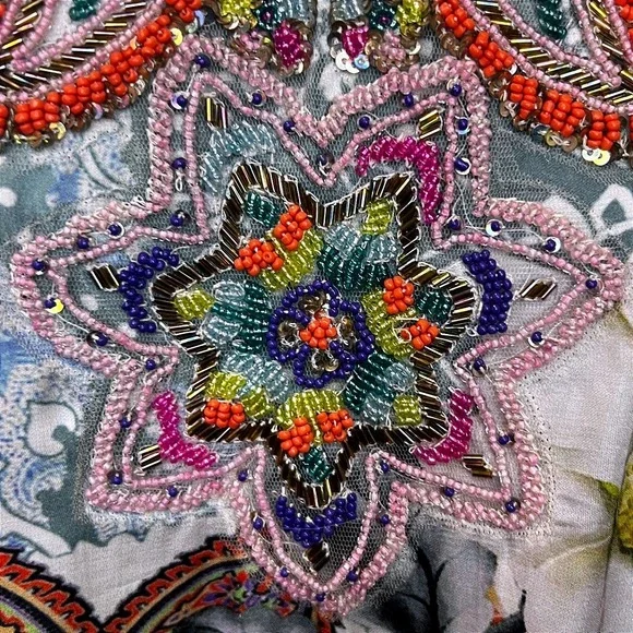 Soft Surroundings Boho Beaded Paisley Floral Tunic Top Blue Pink Womens Small - Picture 8 of 11